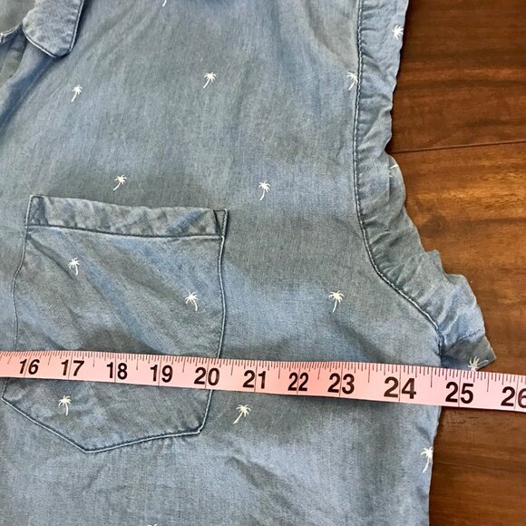 Jach's Girlfriend Women's Chambray Palm Tree Print Cap Sleeve Button-Up Size 2XL - Picture 9 of 10